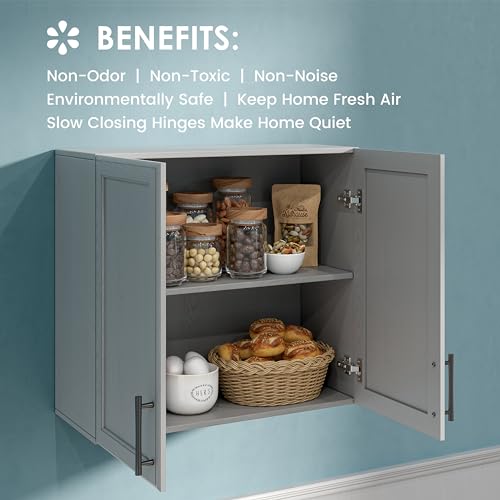 Wall Storage Cabinet - Kitchen Laundry Wall Amount Cabinet with Two Shaker Doors and Shelf, in Grey, 24'Wx2 Pcs