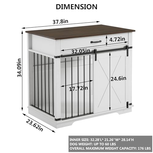 Aoowow Large Double Dog Crate Furniture 72.4" Indoor Dog Kennel with Sliding Barn Door and Divider