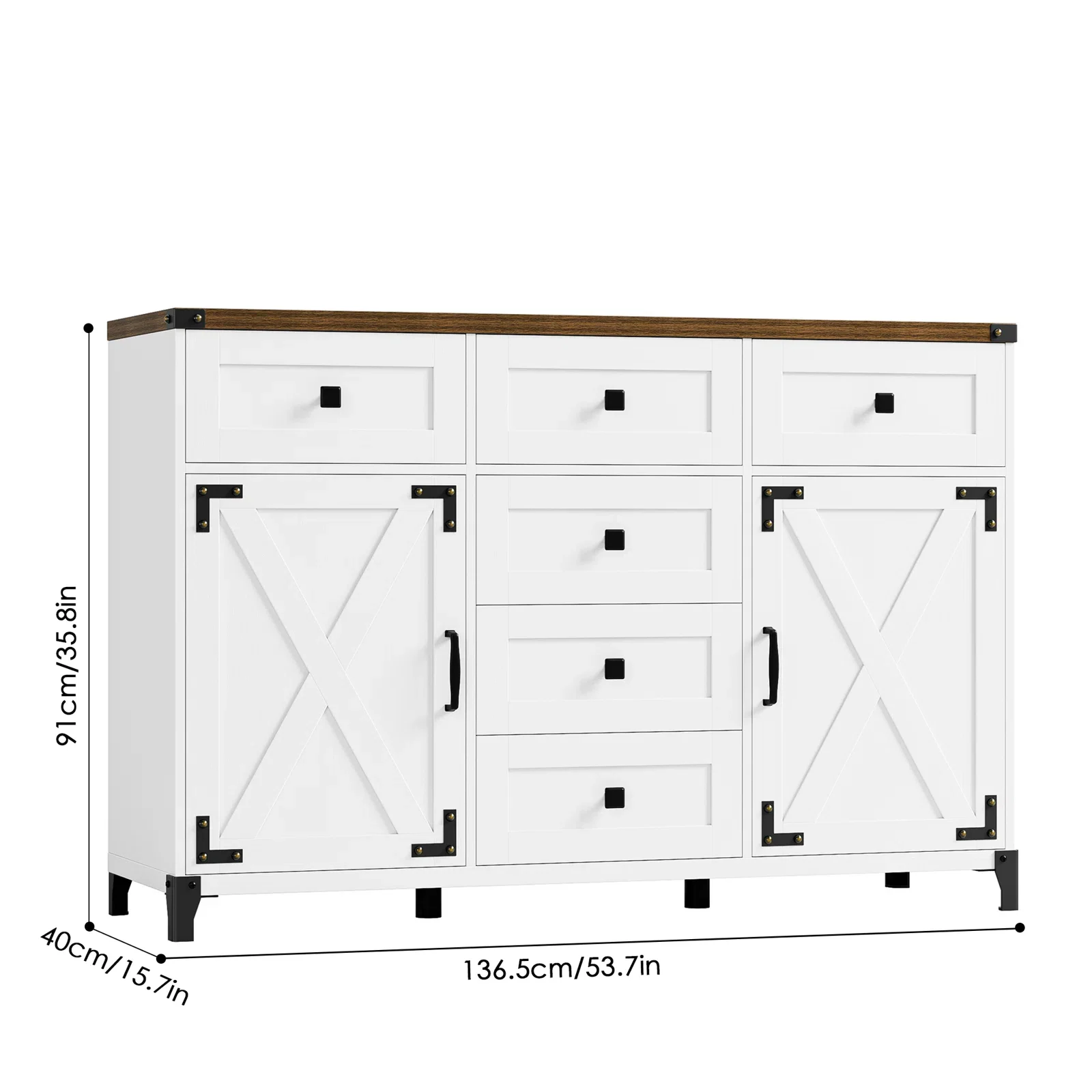 Homfa 6-Drawers Wood Sideboard, Kitchen Storage Cabinet with Adjustable Shelves for Dining Room, White