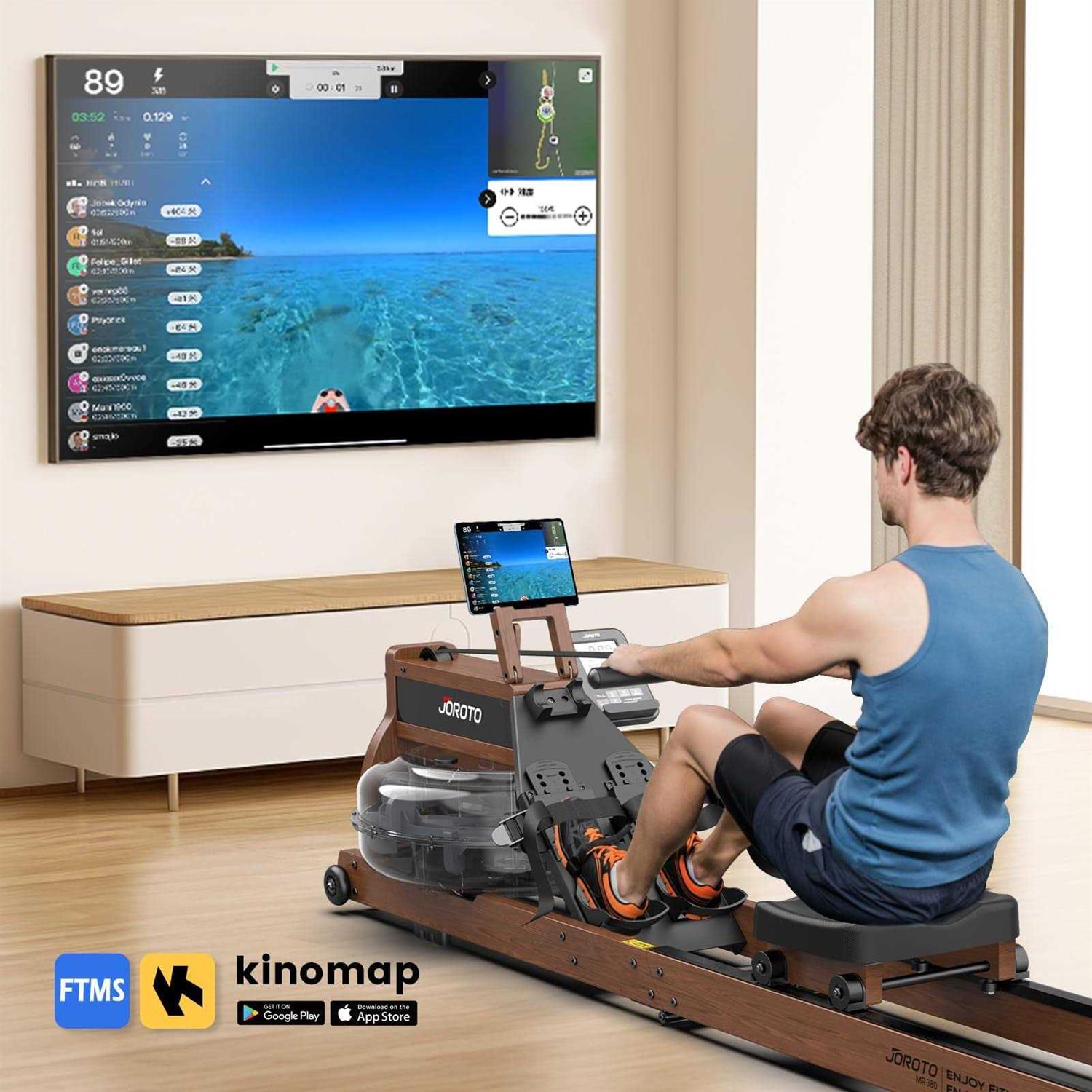 JOROTO Water Rowing Machine for Home Use Oak Wood Foldable Rower Machine 330lbs Weight Capacity with Bluetooth Monitor - Sports Supplies Online Store