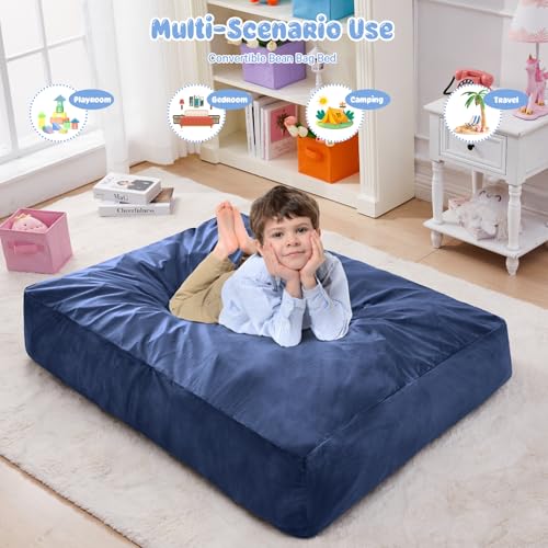 Bean Bag Chairs for Adults - Giant Bean Bag Chair Convertible Bean Bag Bed - Beanbag Chair with Micro Fiber Cover/Furniture Foam Filler