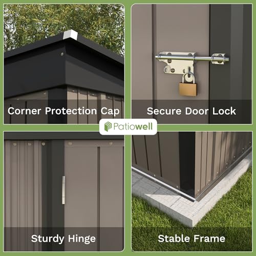 Patiowell 5x3 FT Outdoor Storage Shed, Tool Shed with Sloping Roof and Lockable Door, Metal Shed for Backyard Garden Patio Lawn, Brown
