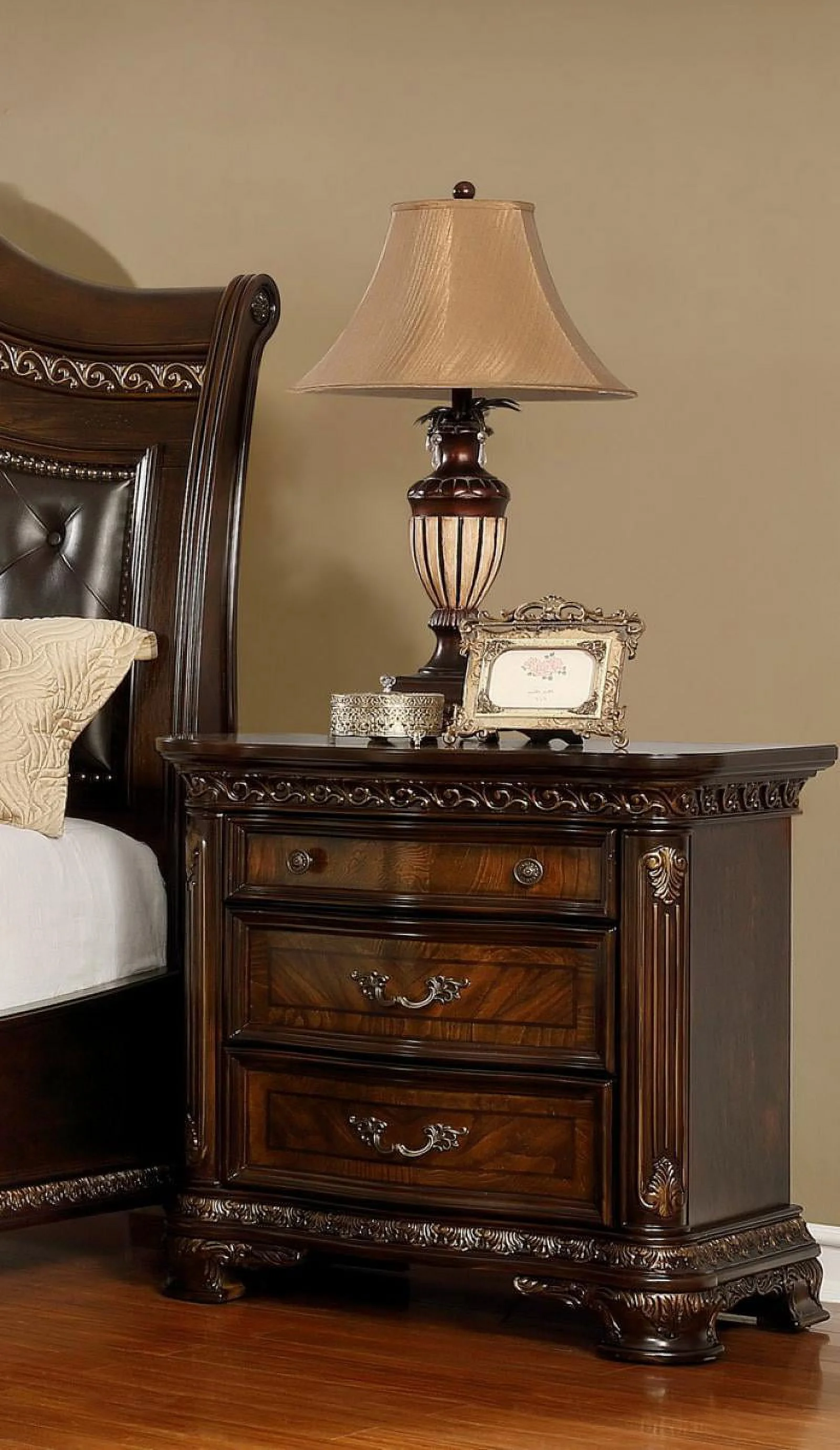 Leather Headboard Sleigh King Size Bedroom Set 3Pcs McFerran B9588 Cherry