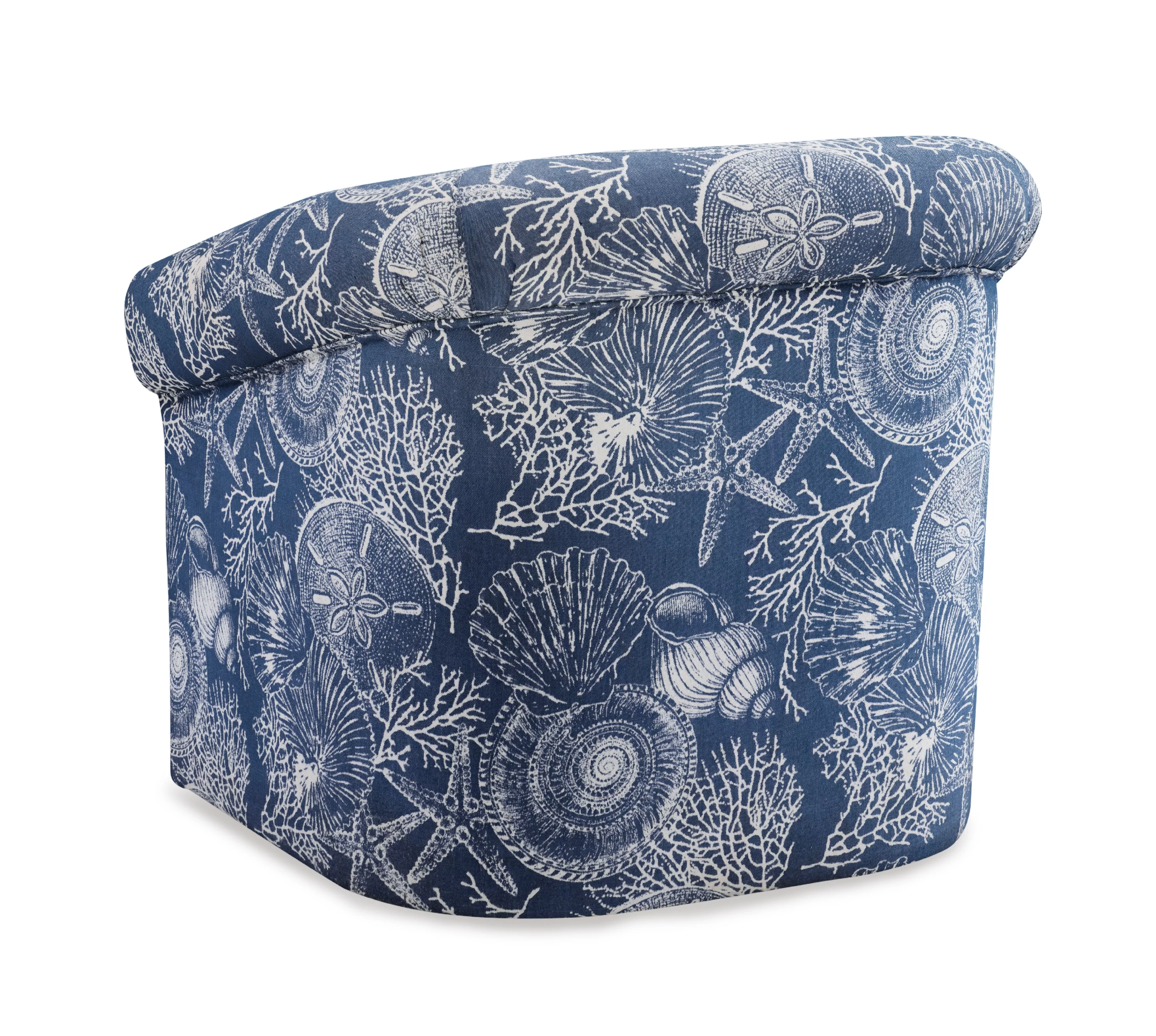 Grandee Club Chair with Swivel, Ocean Blue and White Coastal Pattern