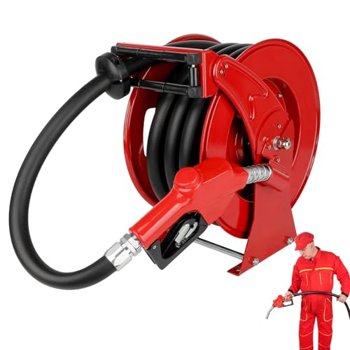 Fuel Hose Reel with Fueling Nozzle 1" x 33' Retractable Diesel Hose Reel Auto Rewind Spring Driven