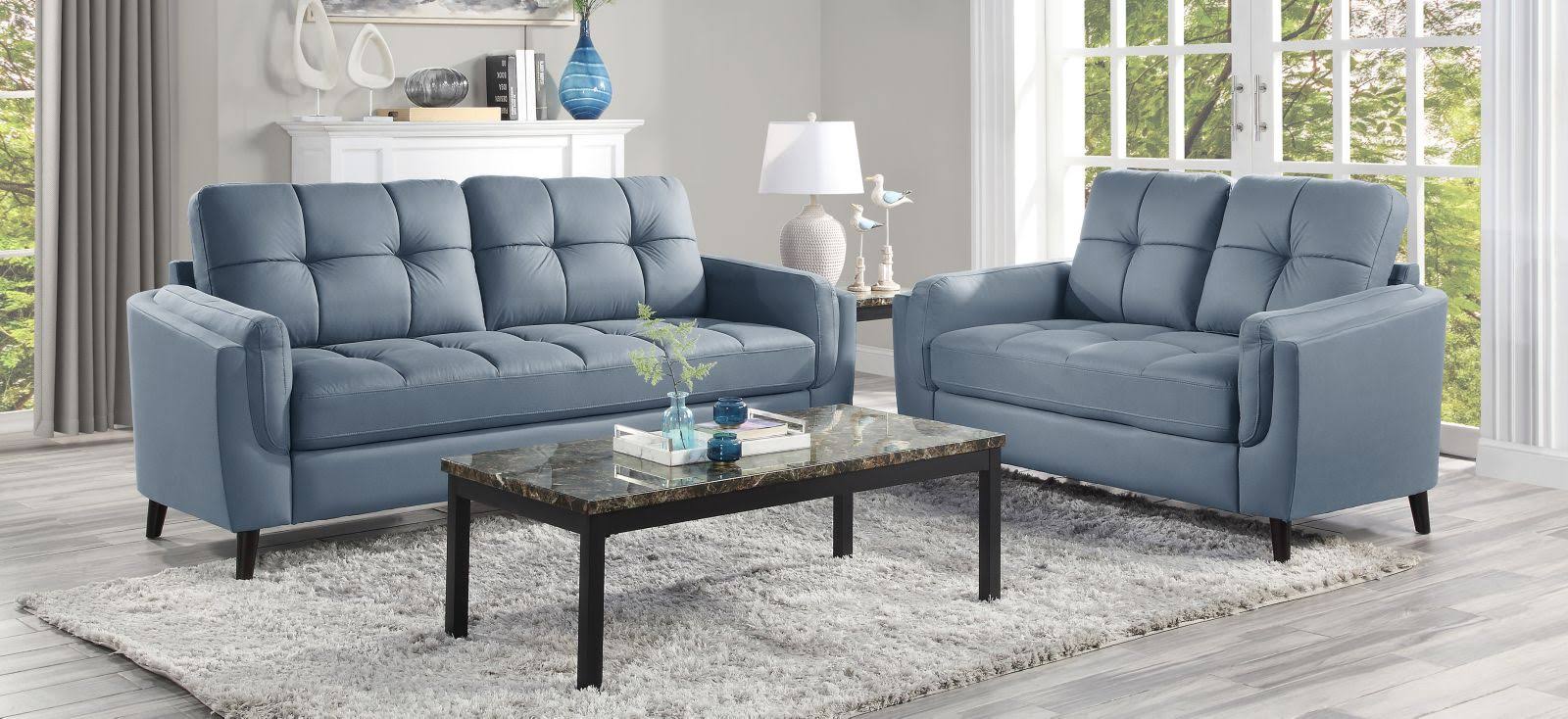 Lexicon Dorelle Modern Contemporary Microfiber Tufted Sofa in Blue and Black - 9340BU-3