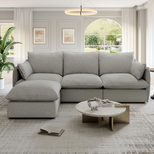 Cloud Modular Sectional Sofa, Waterproof Down Filled Sectional Sofas, High Backrest V Shaped 5 Seater Sectional Couches for Living Room