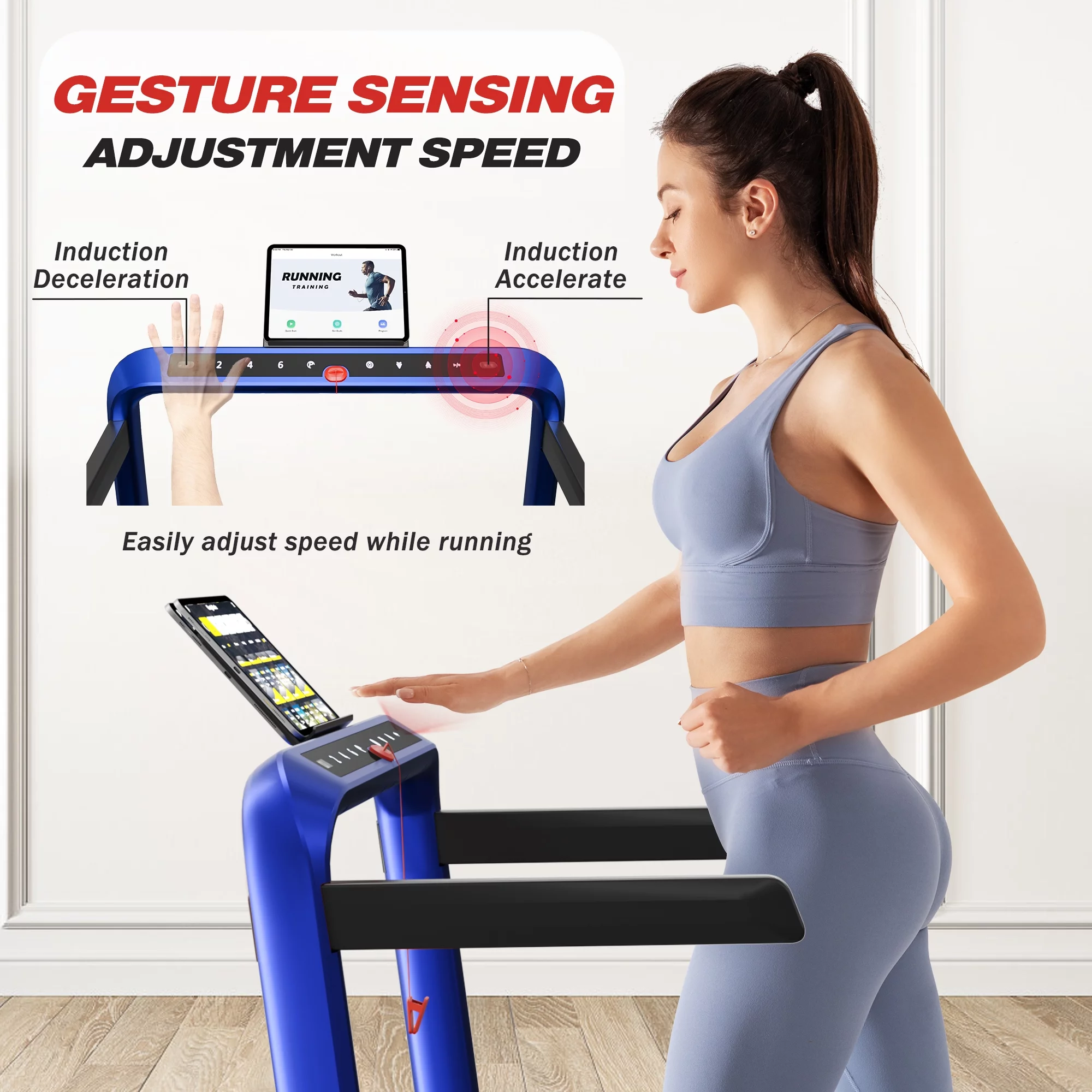 JELENS 2 in 1 Incline Treadmill Under Desk Walking Pad 2.5HP Home Folding Treadmills with Gesture Sensing Control