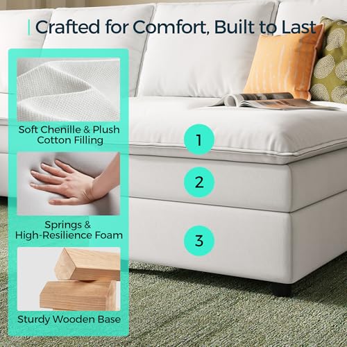 LINSY HOME Modular Sectional Sofa, U Shaped Couch with Chaise, Comfy Chenille Sleeper Sofa Couches for Living Room Apartment Office, Beige
