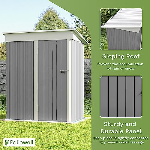 Patiowell 5x3 FT Outdoor Storage Shed, Tool Shed with Sloping Roof and Lockable Door, Metal Shed for Backyard Garden Patio Lawn, Brown