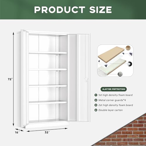 Greenvelly Metal Storage Cabinet, 72" Black Locking Metal Garage Storage Cabinet with Doors and 4 Adjustable Shelves