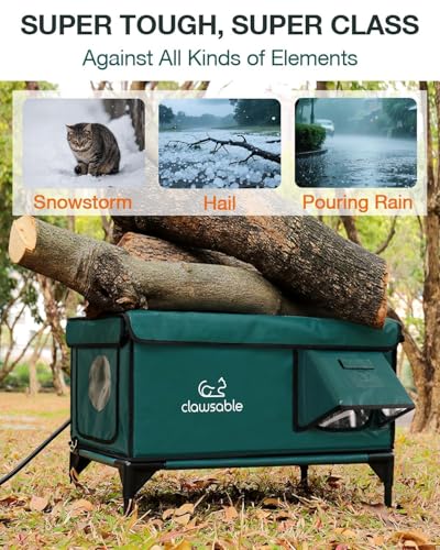 Indestructible Heated Cat House for Outside Winter, 100% Waterproof, Safe Escape Door