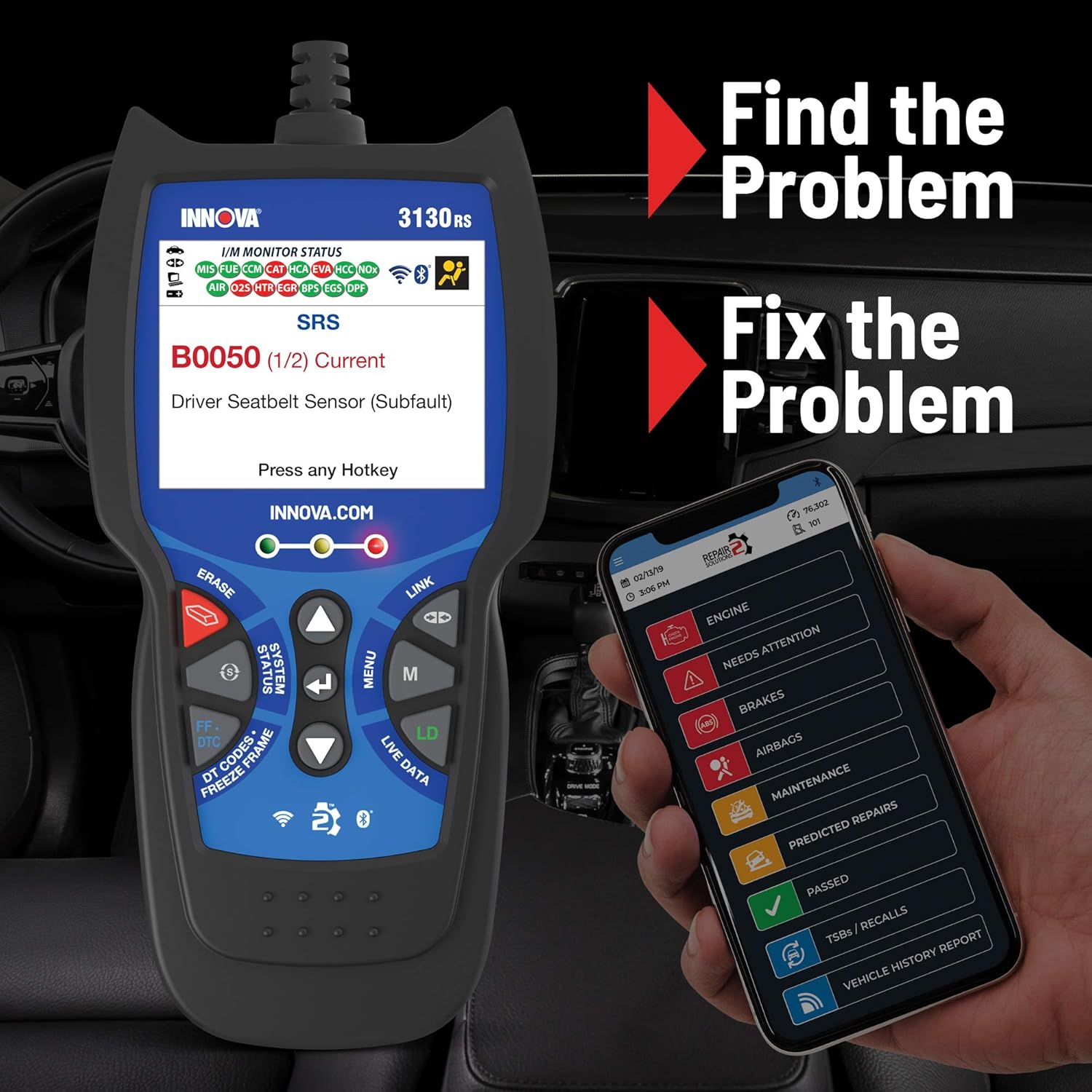 Innova 3130RS OBD2 Scanner/Car Code Reader with ABS, SRS, Live Data, Service Light Reset, and Network Scan