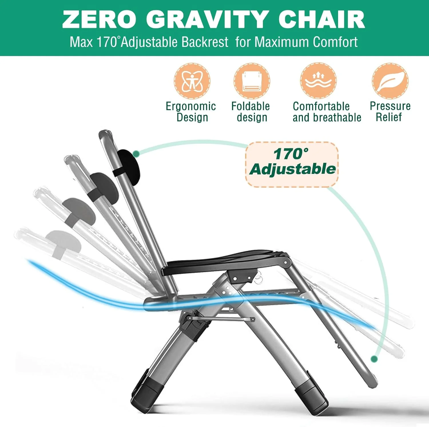 Slsy XL Zero Gravity Chair, Oversized XL Folding Reclining Lounge Chair with Removable Cushion & Tray for Indoor and Outdoor