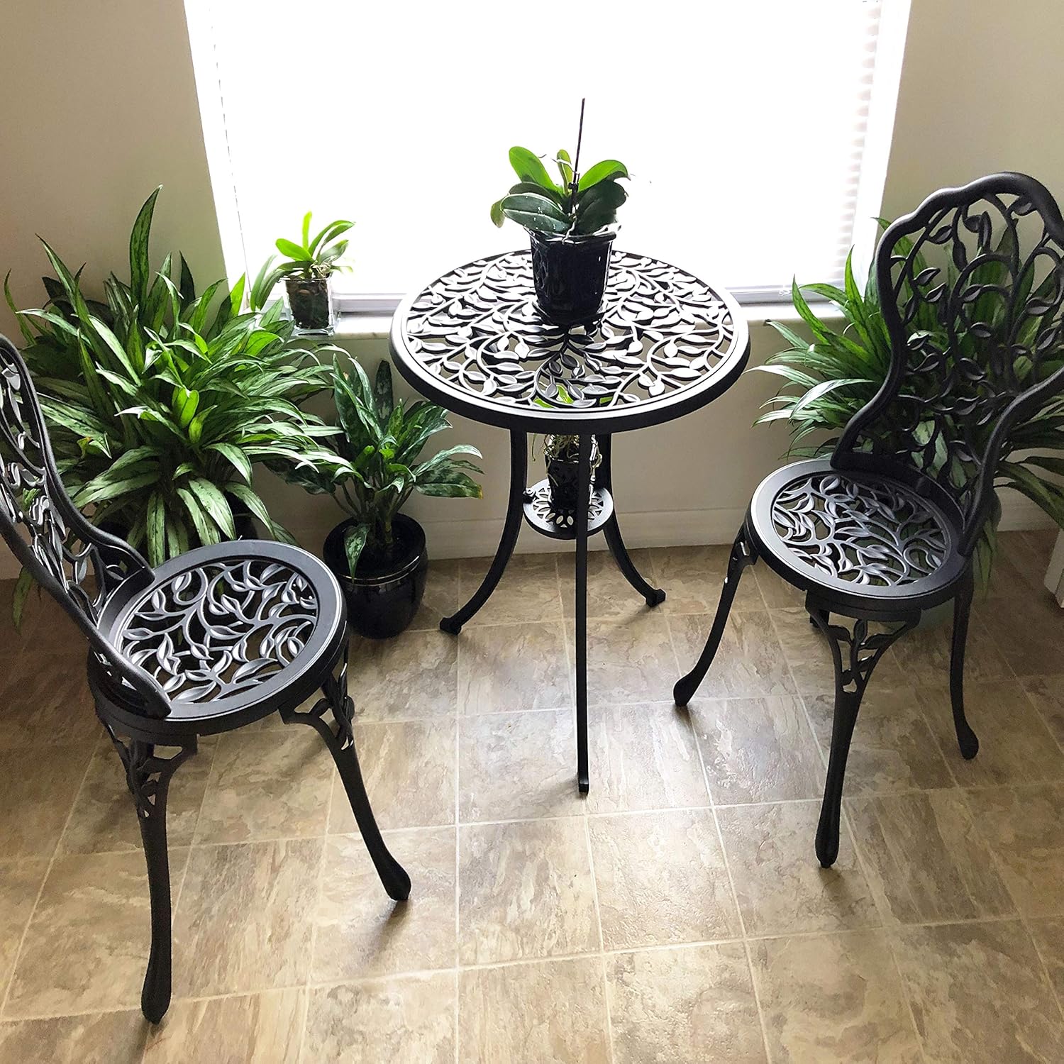 Sunnydaze 3-Piece Black Outdoor Cast Aluminum Patio Bistro Set