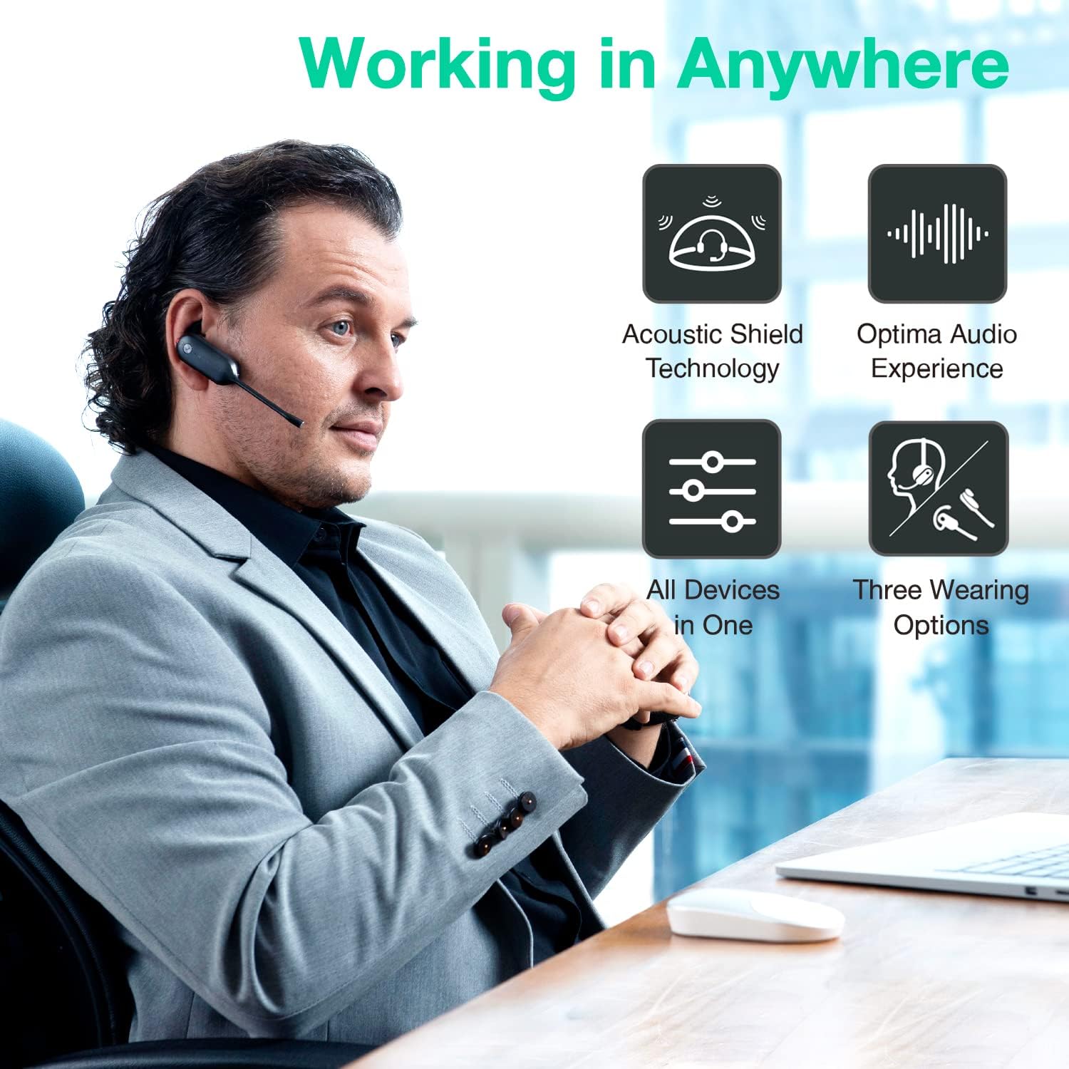 Yealink WH63 Wireless Headset with Microphone for Computer PC Laptop Teams Certified Headset Office IP VoIP Phones Noise Canceling Mic Single Ear