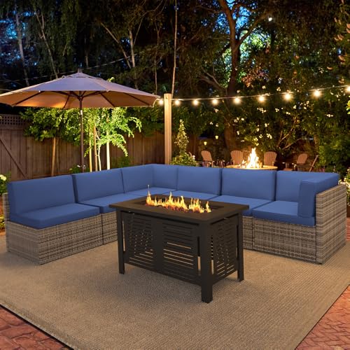 U-MAX 7 Piece Outdoor Patio Furniture Set, PE Rattan Outdoor Wicker Sectional Furniture Chair Set with Cushions and Tea Table