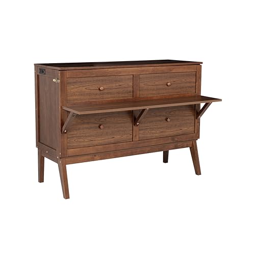 Queen Murphy Bed with Desk and Removable Shelves on Each Side, Murphy Bed Chest Murphy Bed Frame w/USB Port for Home Office, Studio or Guest Room