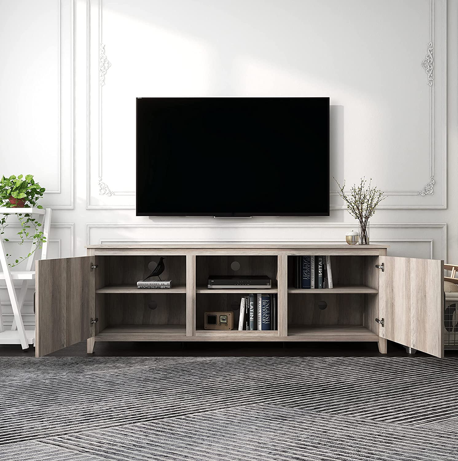 TV Stand for 80 75 70 inch TV, Large Television Stands with Barn Door, Farmhouse TV Stand with Storage