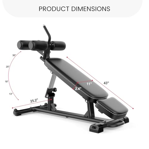 Finer Form Semi-Commercial Sit-Up Bench For Core Workouts and Decline Bench Press. Adjustable Weight Bench with Reverse Crunch Handle with 4