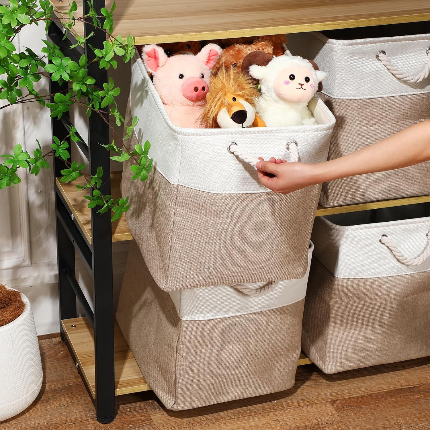 8 Pack Collapsible Storage Bins Fabric Storage Bins Polyester Fabric Baskets with Handles Linen Closet Organizer for Shelf Home Closet Towels Toys