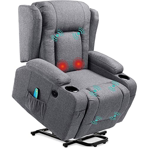 Best Choice Products Modern Linen Electric Power Lift Chair, Recliner Massage Chair, Adjustable Furniture for Back, Legs w/ 3 Positions, USB Port