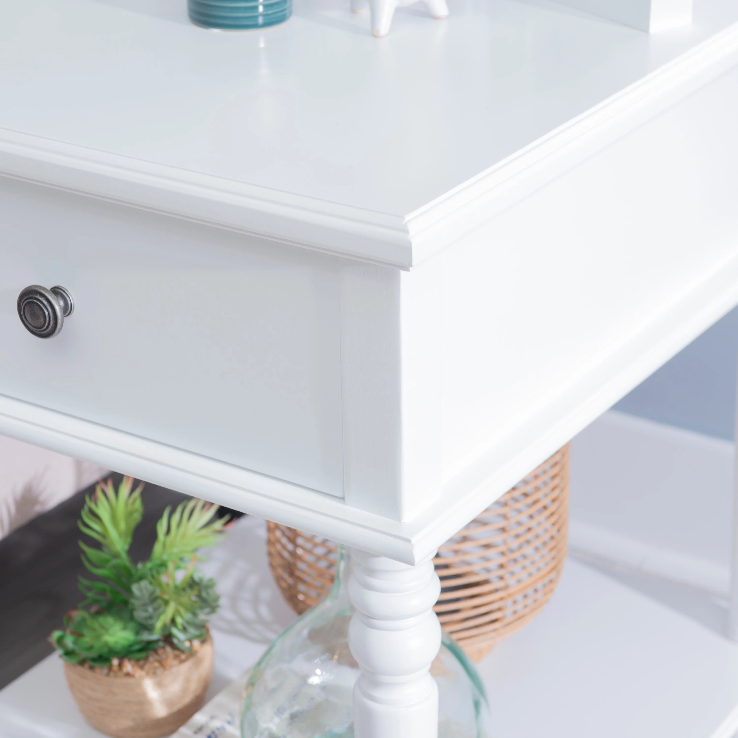 Powell Victoria Single Drawer Indoor Accent Side Table, 26" Tall, White