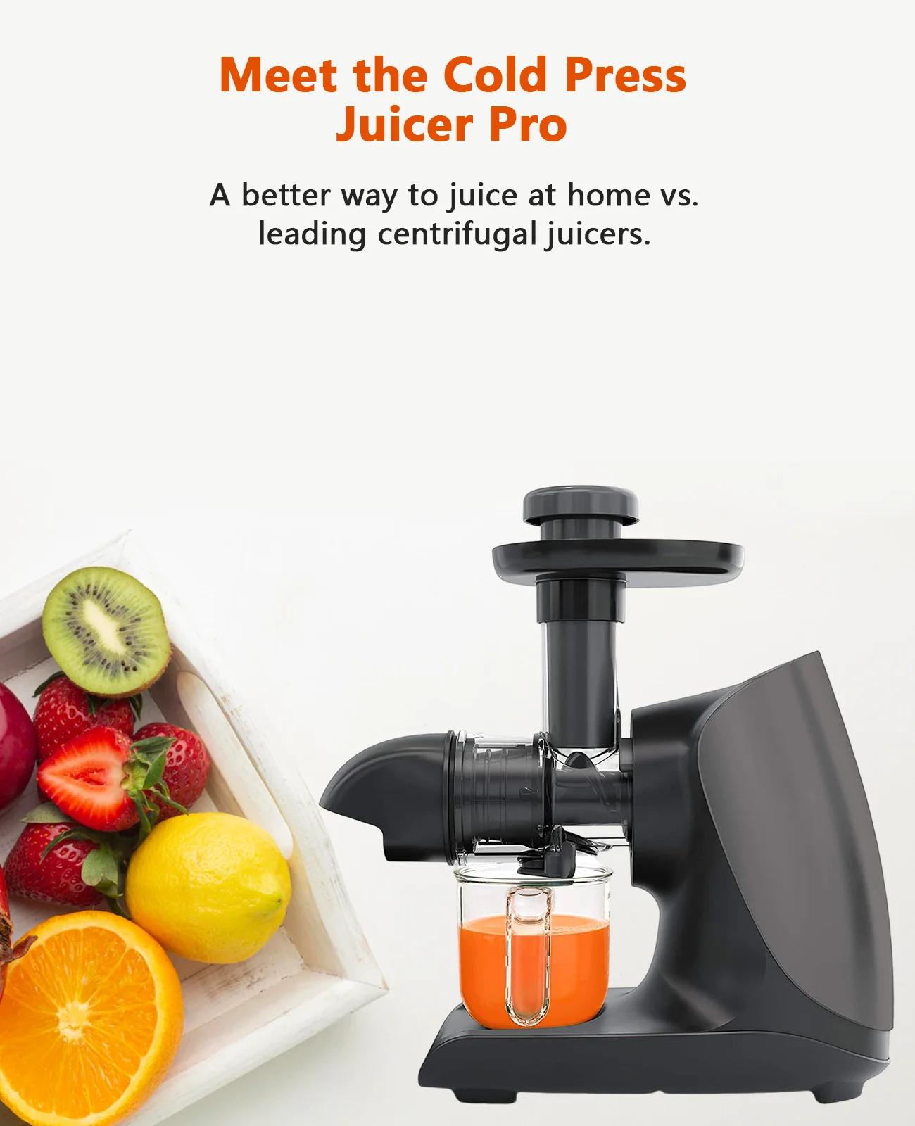 Masticating Juicer for Fruits Vegetables - Cold Press Slow Juicer with Total Pulp Control (Black)
