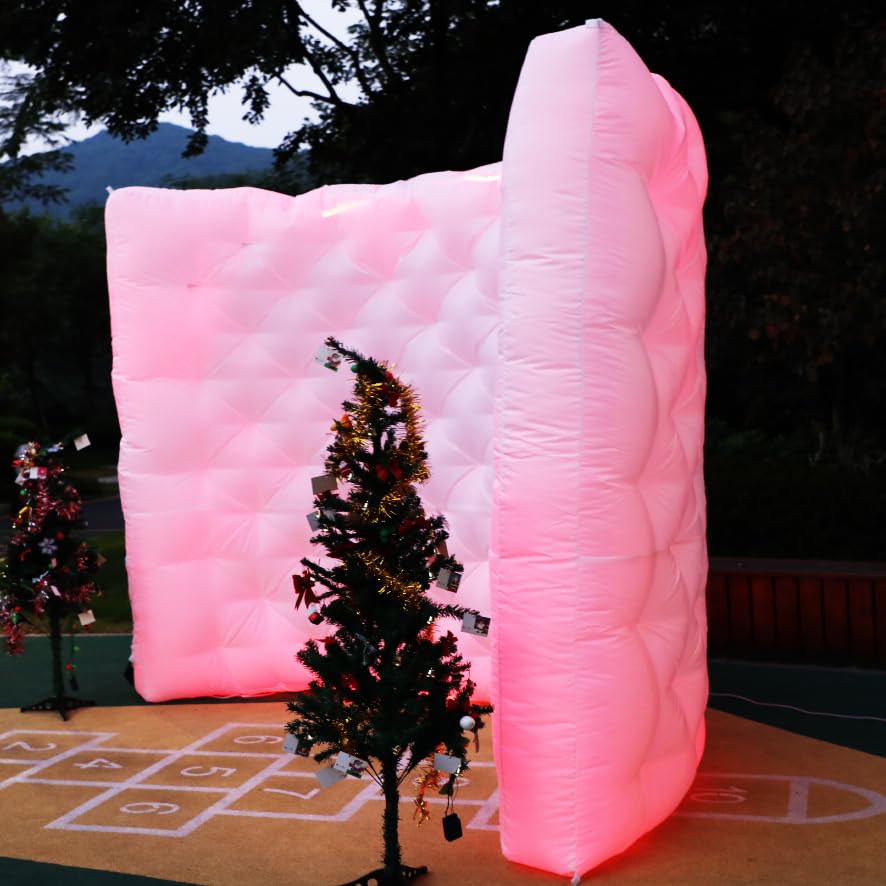 White Inflatable Photo Booth Wall with Led Lights(16 Colors Changing), Inflatable Tent(8.3x4x8.3 ft) Inner Air Blower for Parties Anniversary Events
