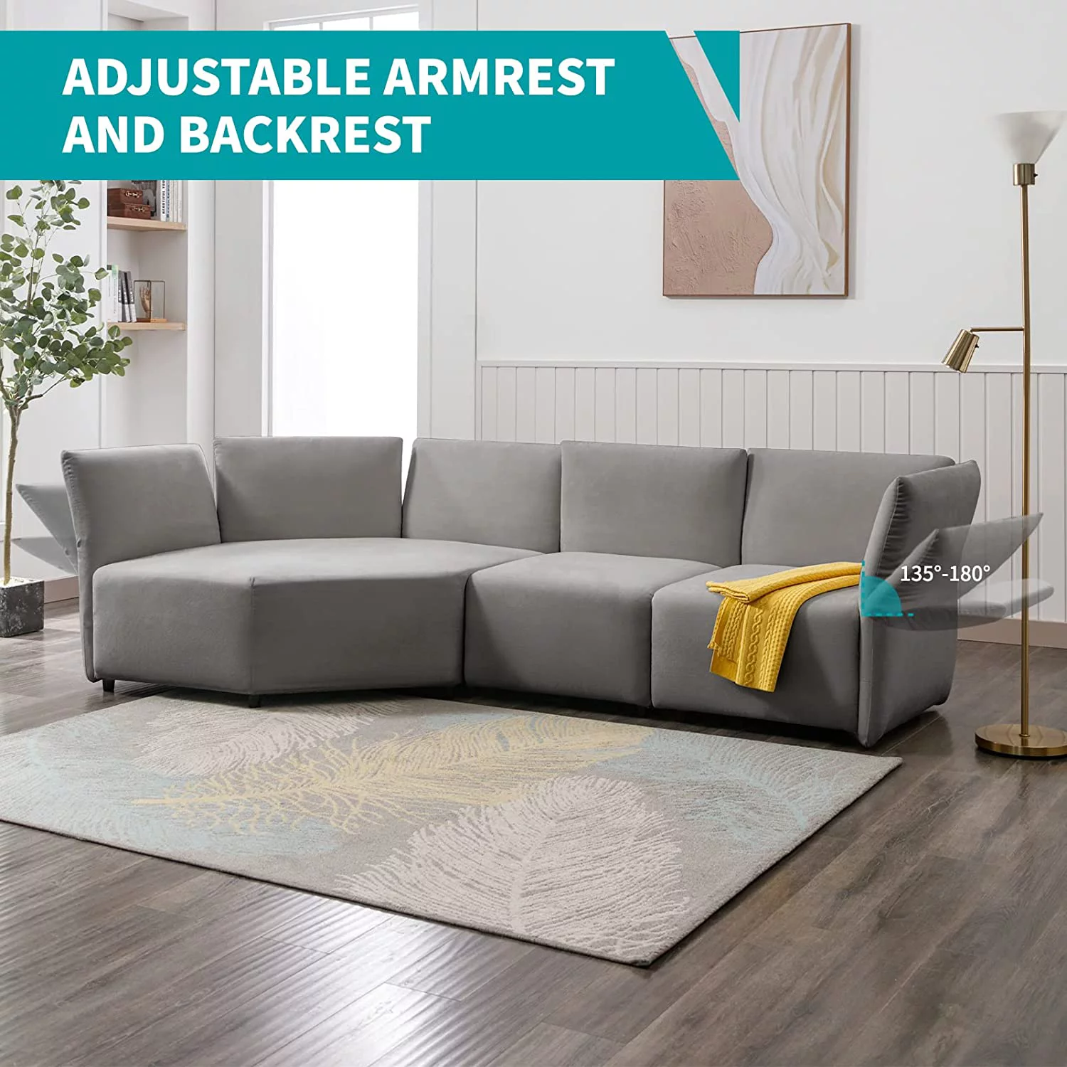 MUZZ Curved Sectional Sofa for Living Room,128'' Free Combination Modular Sofa with Adjustable Armrest and Backrest, Upholstered Cloud Couch