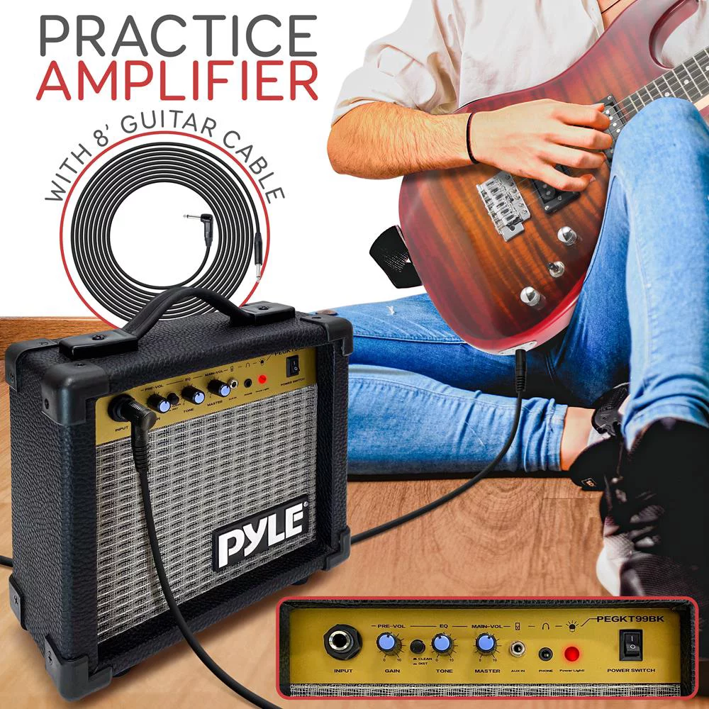 Pyle Beginner Electric Guitar Kit with Amp - Starter Kit Full Size 39" Instrument Package with Humbucker Pickups. - Curated Treasures Market