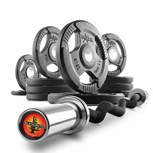 XMark Olympic Bar Curl Bar with Weights Offer, Olympic Weights Pair or Set of TRI-GRIP Olympic Weight Plates, Premium Quality