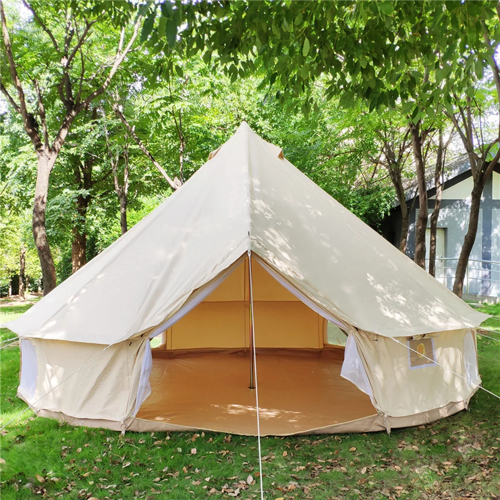 Latourreg Outdoor Glamping Waterproof Cotton Canvas 19.7ft(6M) Bell Tent with Side-Wall Stove Jack Glamping Yurt Tent with Mesh Screen Door and