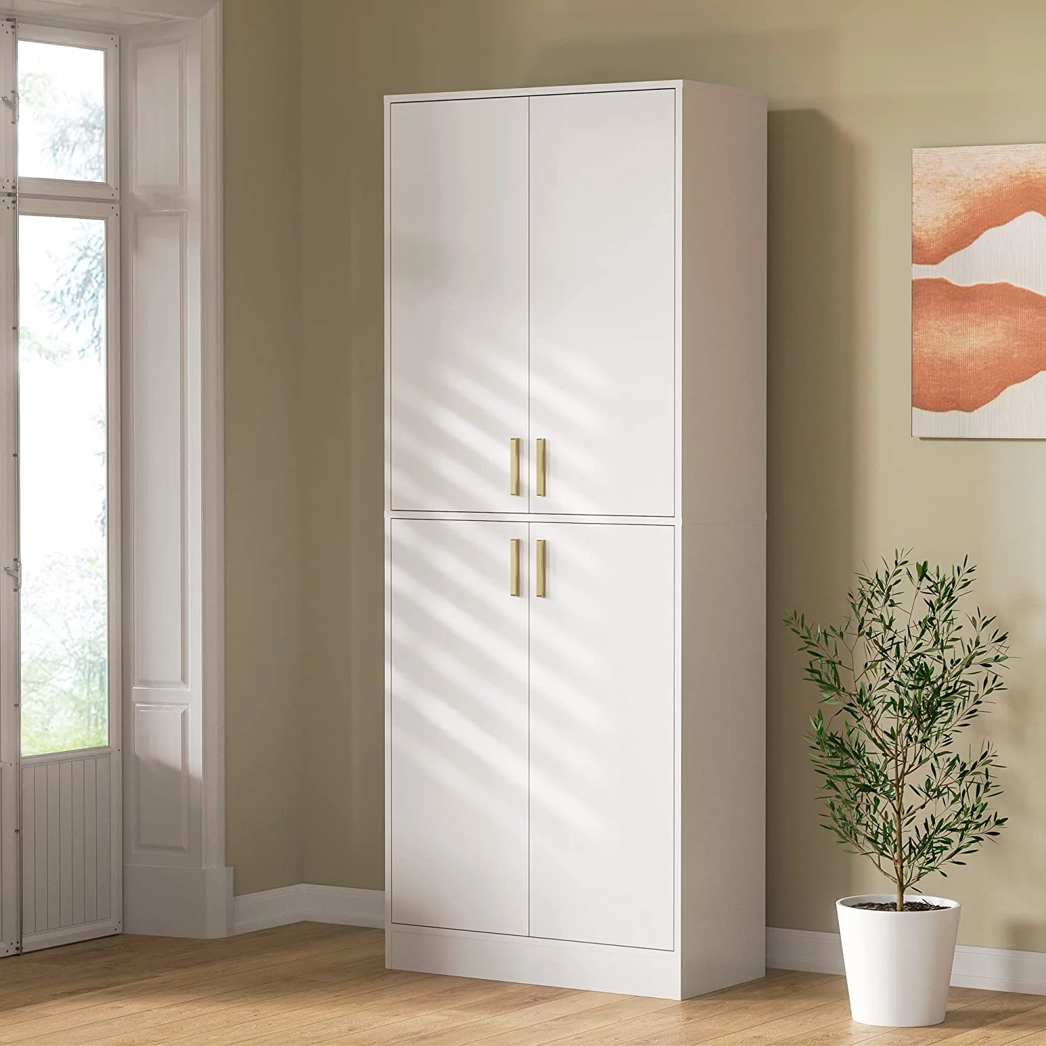 Cozy Castle 71" Tall White Kitchen Pantry, Freestanding Pantry Cabinet with Adjustable Shelves and Doors for Kitchen, Dining Room