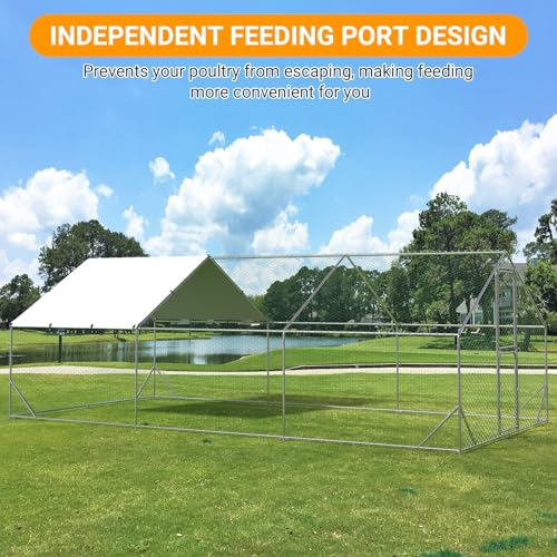 Large Metal Chicken Coop for 12-20 Chickens, Walk in Chicken Coop with Cover, Heavy Duty Poultry Cage for Chicken Run
