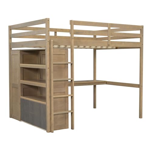 Harper & Bright Designs Full Size Loft Bed with Desk & Wardrobe, Wood Full Loft Bunk Bed with Storage Shelves and Drawers, No Box Spring Needed,White