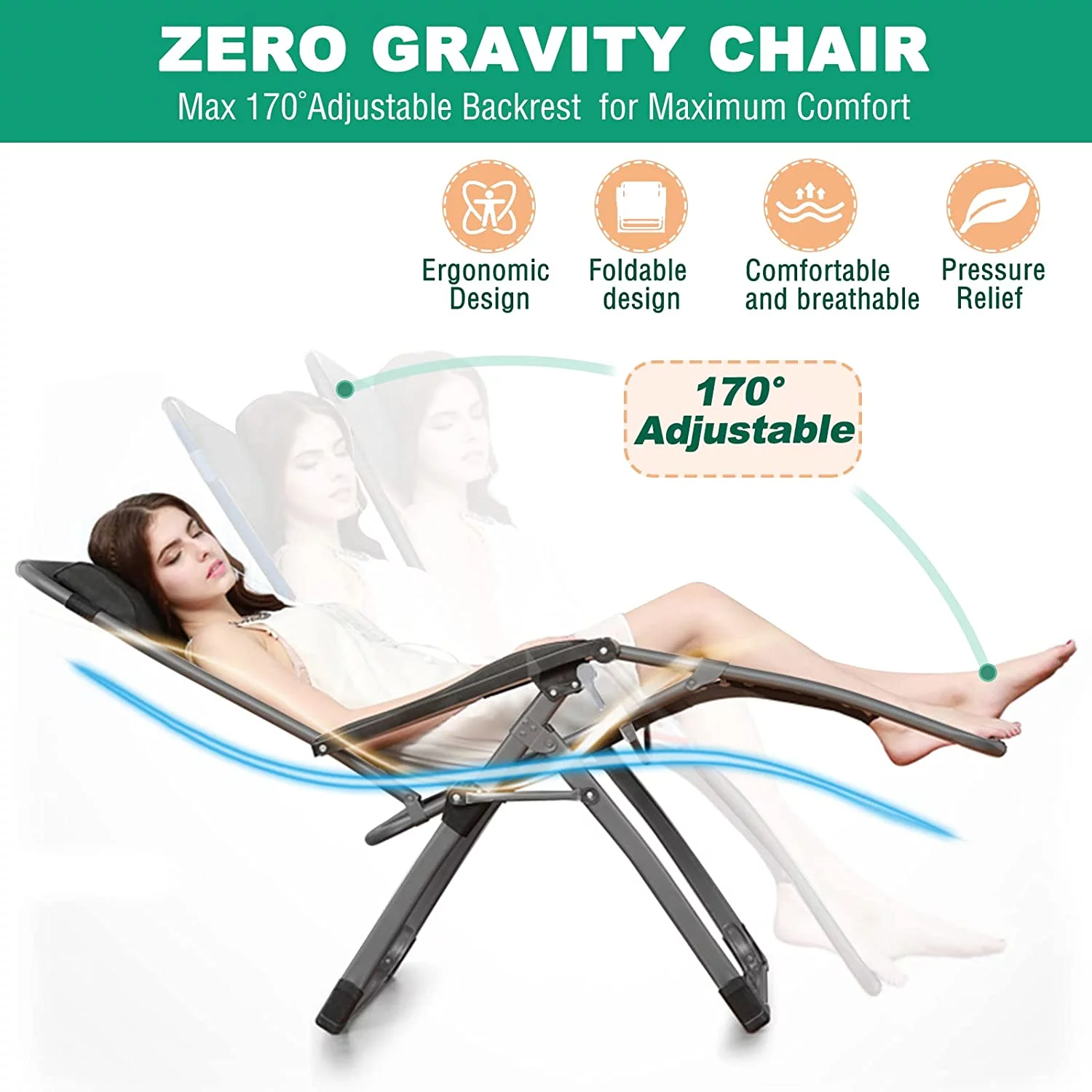 Slsy 2 Pack Zero Gravity Chair Reclining Lounge Patio Chairs, Adjustable Lawn Recliner with Removable Pillow, Cup Holder, Soft Cotton Pad