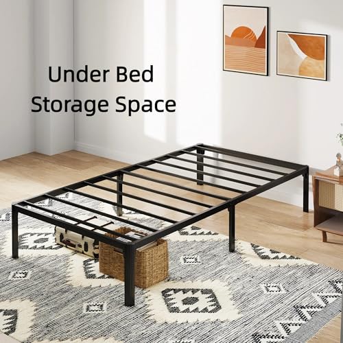 Full Size Bed Frame, 14 Inch Metal Platform Bed with Iron-Art Headboard & Footboard, Classic Bed Frame with Heavy Duty Metal Slats Support