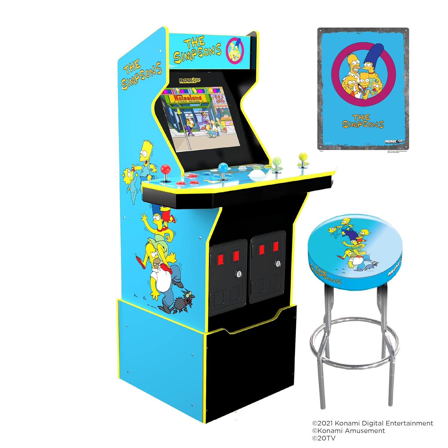 Arcade1Up The Simpsons Arcade Machine, 4-Foot — 4 Player Arcade Game Machine for Home, Live WiFi Enabled — Includes Custom Arcade Game Riser