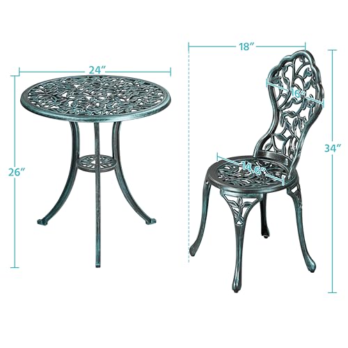 Yaheetech 3-Piece Outdoor Bistro Set w/Leaf Design, Rust-Resistant Cast Aluminum Table and Chairs for Balcony Backyard Garden