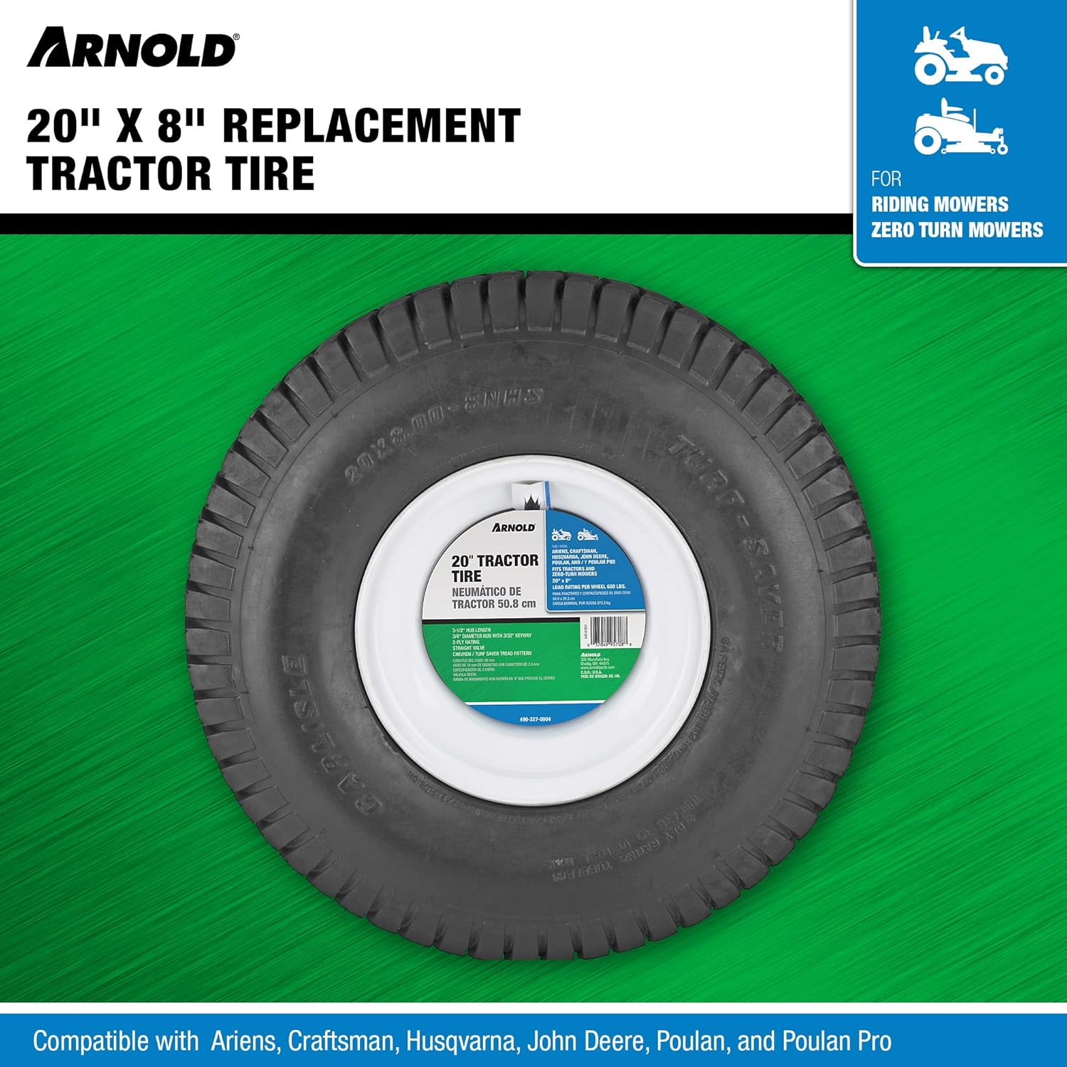 Arnold 20-Inch x 8-Inch Replacement Tractor Tire