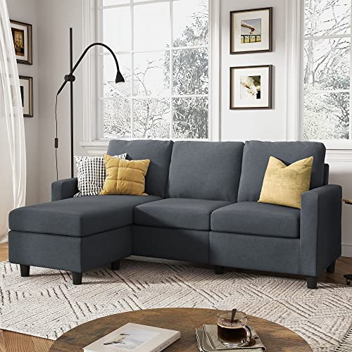 HONBAY Convertible Sectional Sofa, L Shaped Couch with Reversible Chaise for Small Space, Black