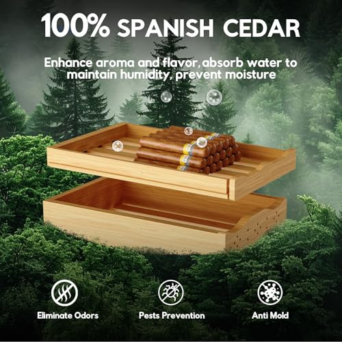 Tylza 35L Cigar Humidor Cabinet, 260 Counts Electric Humidors for Cigars with Humidity & Temperature Control, Digital Hygrometer, Spanish Cedar Wood