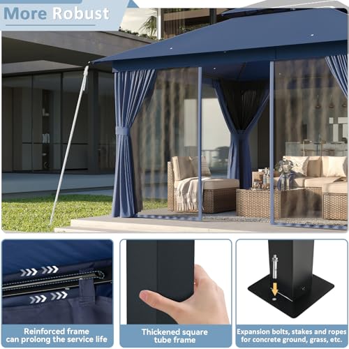 Aoxun 10'x12' Outdoor Patio Gazebo, Heavy Duty Party Tent with Wind-Resistant Ropes
