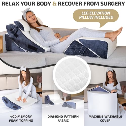5 Pcs Adjustable Relaxing System w/Leg Elevation Pillow - Perfect Orthopedic Pillow Set for After Surgery