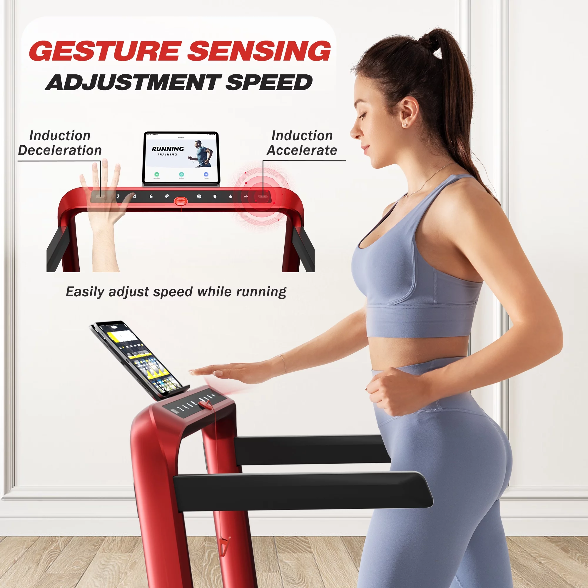 JELENS 2 in 1 Incline Treadmill Under Desk Walking Pad 2.5HP Home Folding Treadmills with Gesture Sensing Control