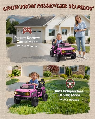 24V Ride on Toys for Big Kids, Licensed Ford Bronco Raptor 2 Seater Ride on Cars with Remote Control, Ride on Truck w/ 4-Wheeler Suspension, 3 Speeds