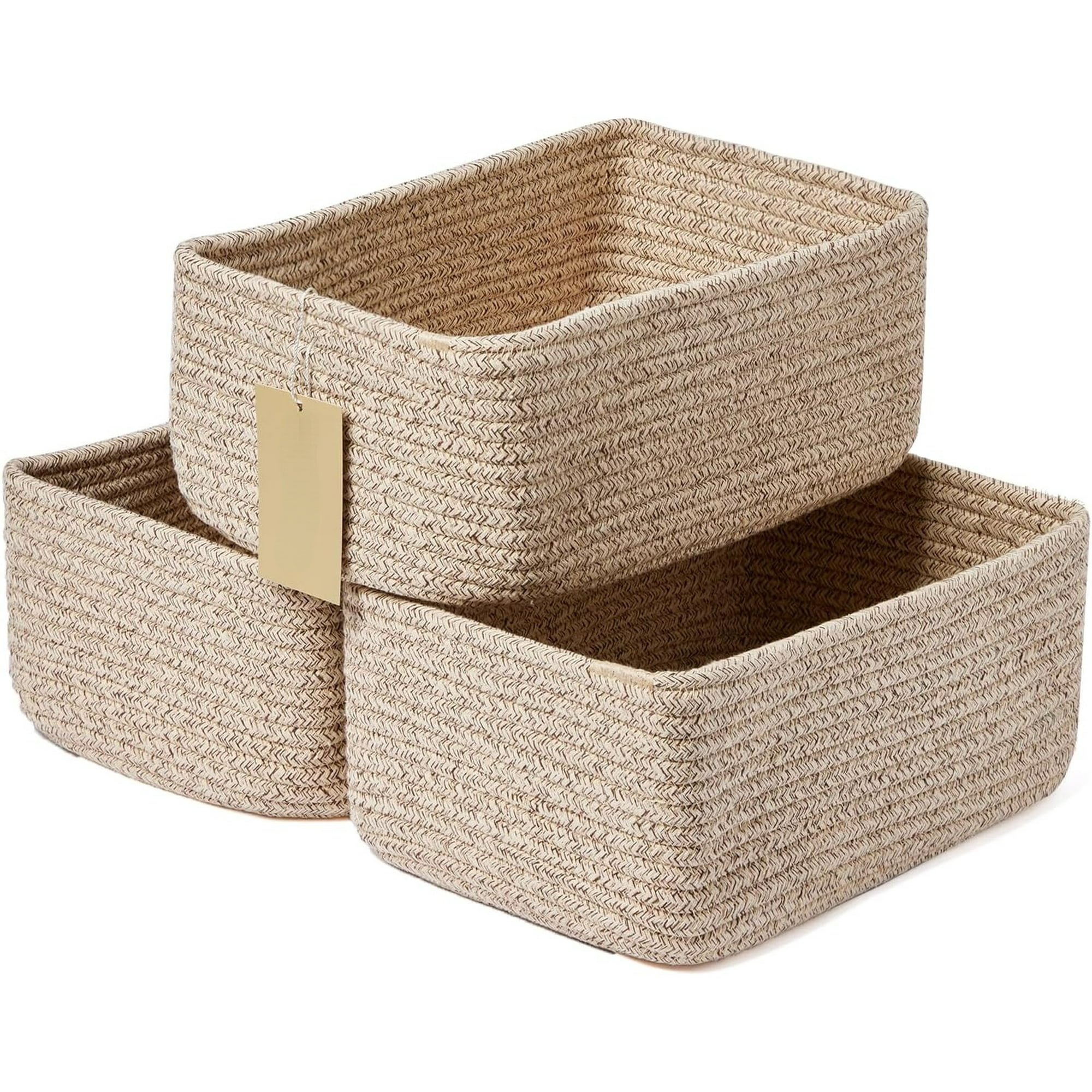 AllWays Plaza Small Storage Baskets for Organizing | Closet Organizer Bins | Shelf Toy Basket | Woven Rope Baskets | Cube Decorative Box | Shallow