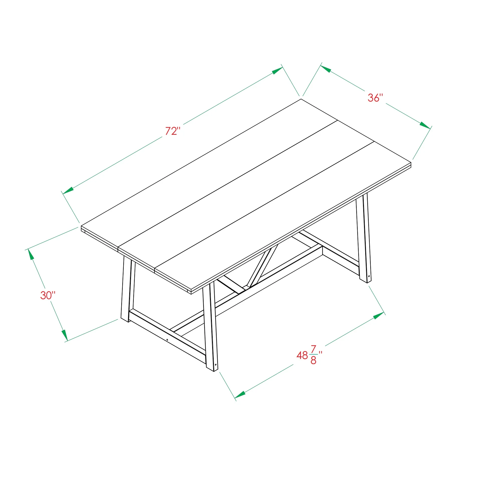 Walker Edison Modern Solid Wood Trestle Dining Table, Rustic Oak/White