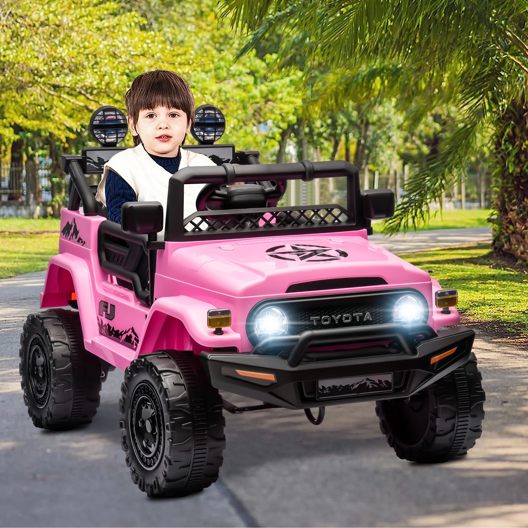 12V Ride on Cars with Remote Control, Licensed Toyota FJ Cruiser Ride on Trucks Vehicle with Bluetooth, Music, MP3/USB Port